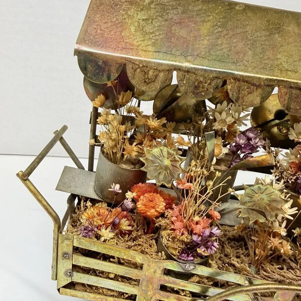 Vintage Metal Tin Dried Flower Cart 3D Decor